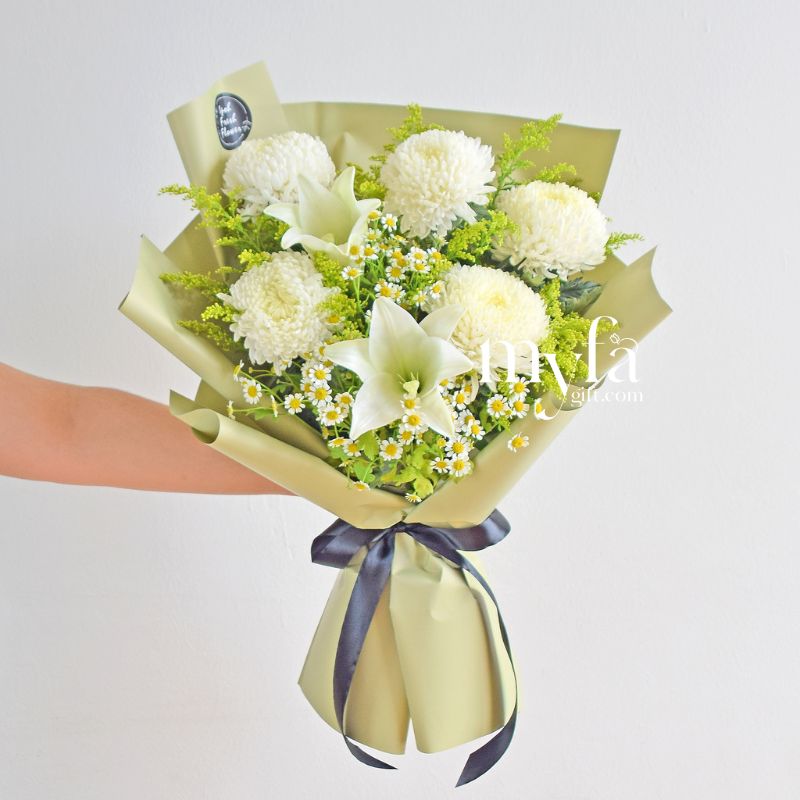 Adoration Whites| Condolence Furneral Fresh Flower Bouquet| Same Day Delivery