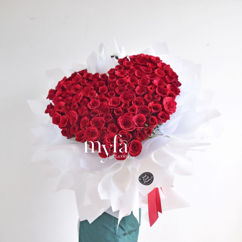 I Love You-99 Roses with heart |Fresh Flower Bouquet| Same Day Delivery