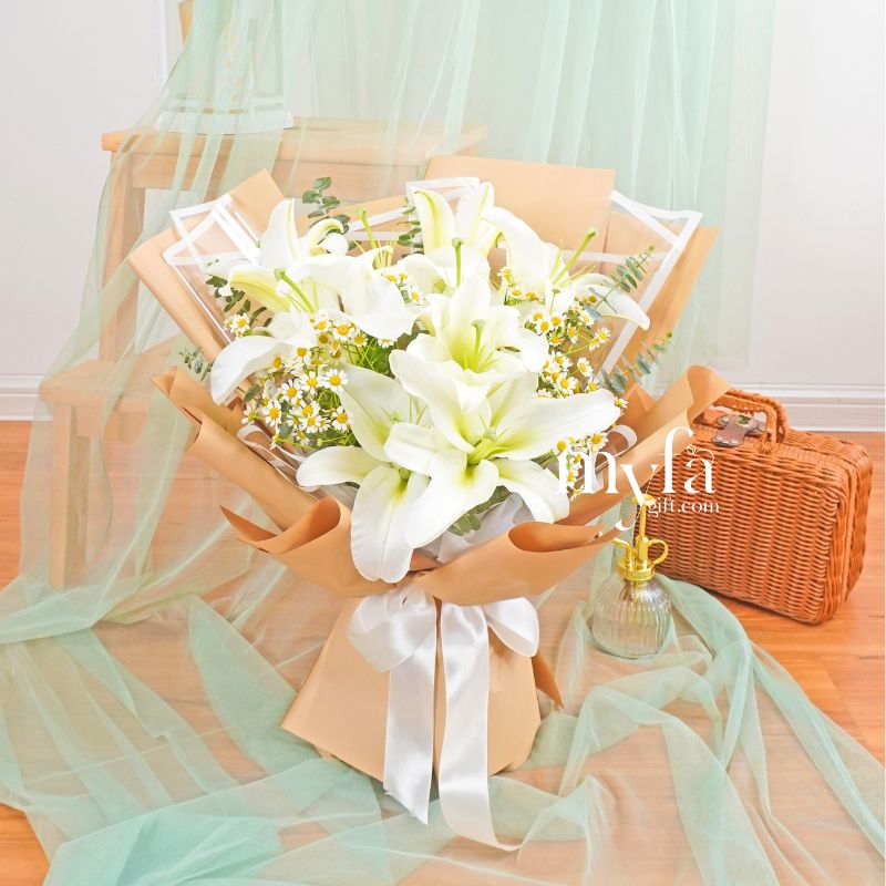White Wonder | Fresh Lilies Bouquet | Same Day Delivery Taiping