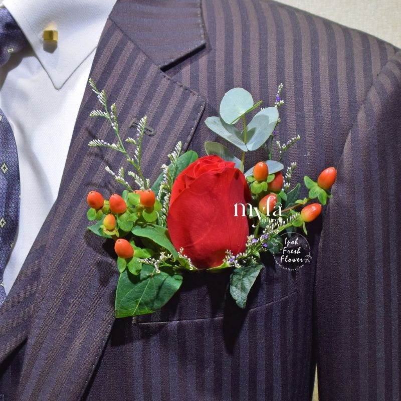 strapless open back dress Red Rose Boutonniere| Flower Bouquet For Wedding & ROM – myfa gift.com
