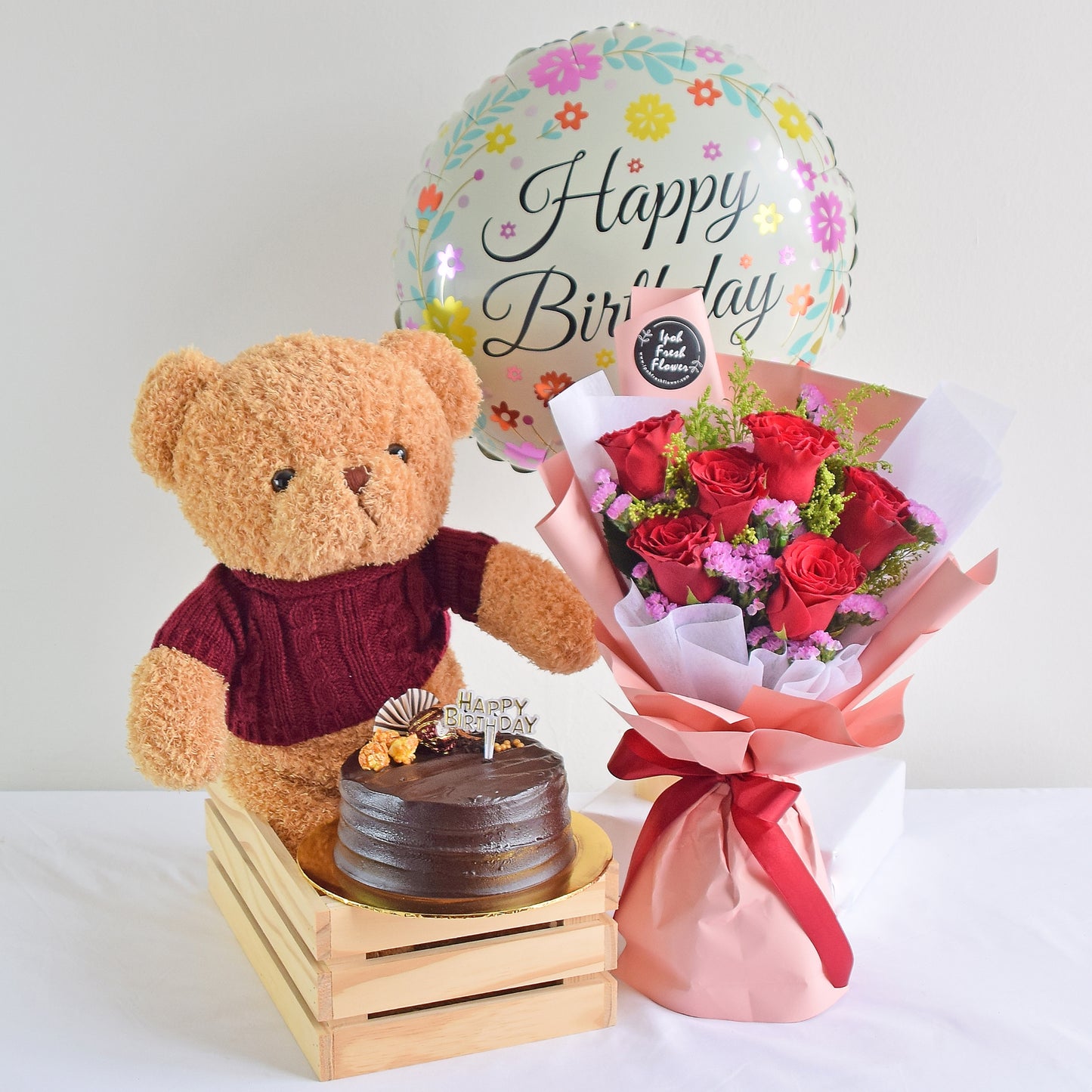 4 in 1 Birthday Bundle| Flowers, Balloons & Cake| Same Day Delivery