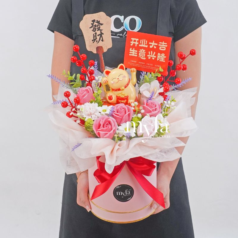 Bella Fortune Lucky Cat| Opening Flower| Same Day Delivery