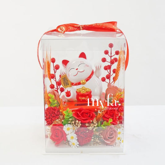Blooming Success Fortune Lucky Cat| Opening Flower Arrangement| Same Day Delivery