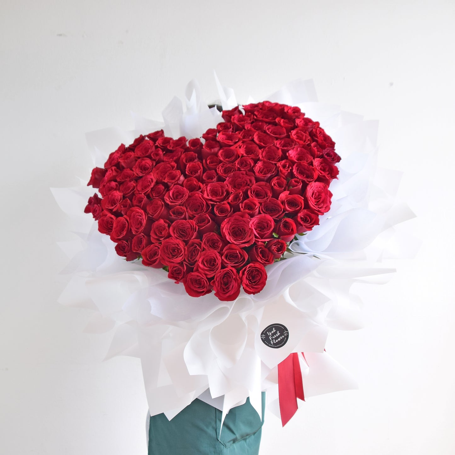 I Love You-99 Rose with heart | Valentine's Fresh Flower Bouquet| Same Day Delivery