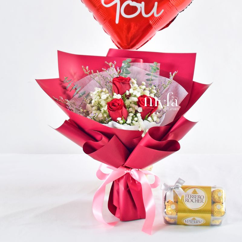 Love Rosy Valentine's Bundle| Red Roses Bouquet| Same Day Delivery