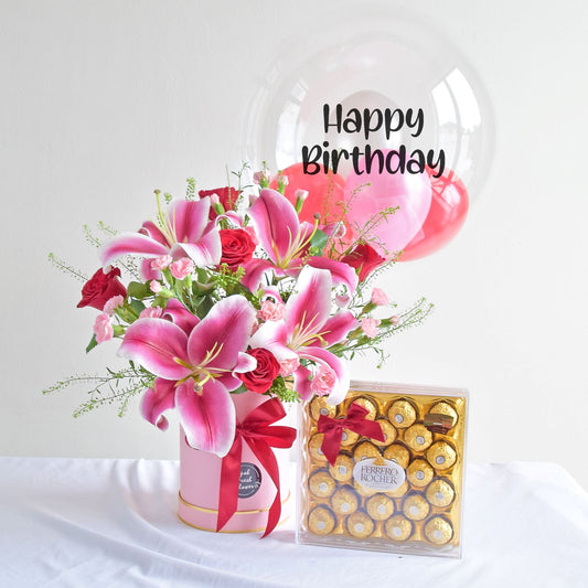 Lynette Gift Bundle| Flowers, Balloons &Cake| Same Day Delivery