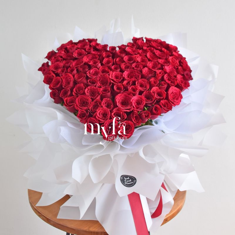 I Love You-99 Roses with heart |Fresh Flower Bouquet| Same Day Delivery