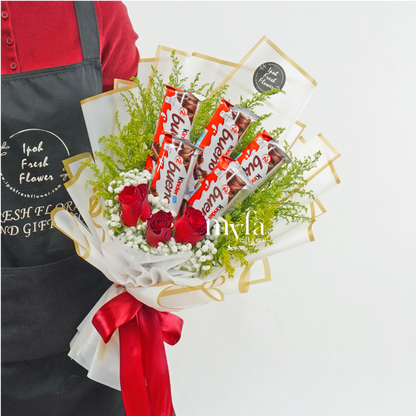 Kinder Bueno Chocolate Bouquet| Fresh Flower Same Day Delivery Ipoh