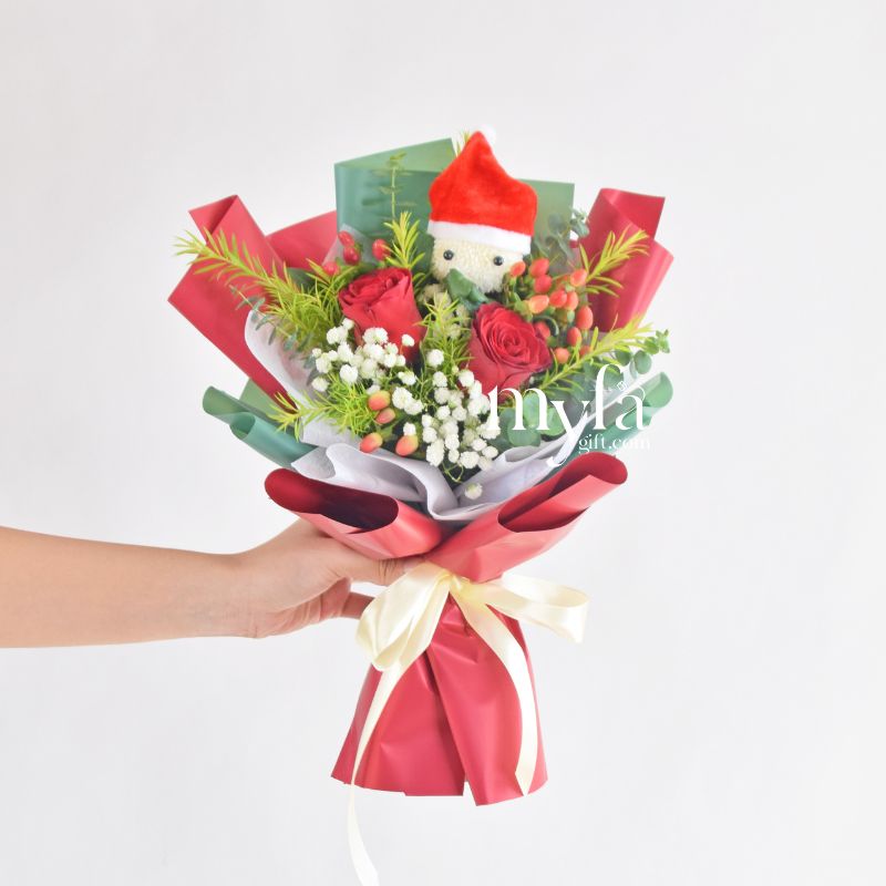 Little Santa| Christmas Petite Fresh Flower Bouquet| Same Day Delivery
