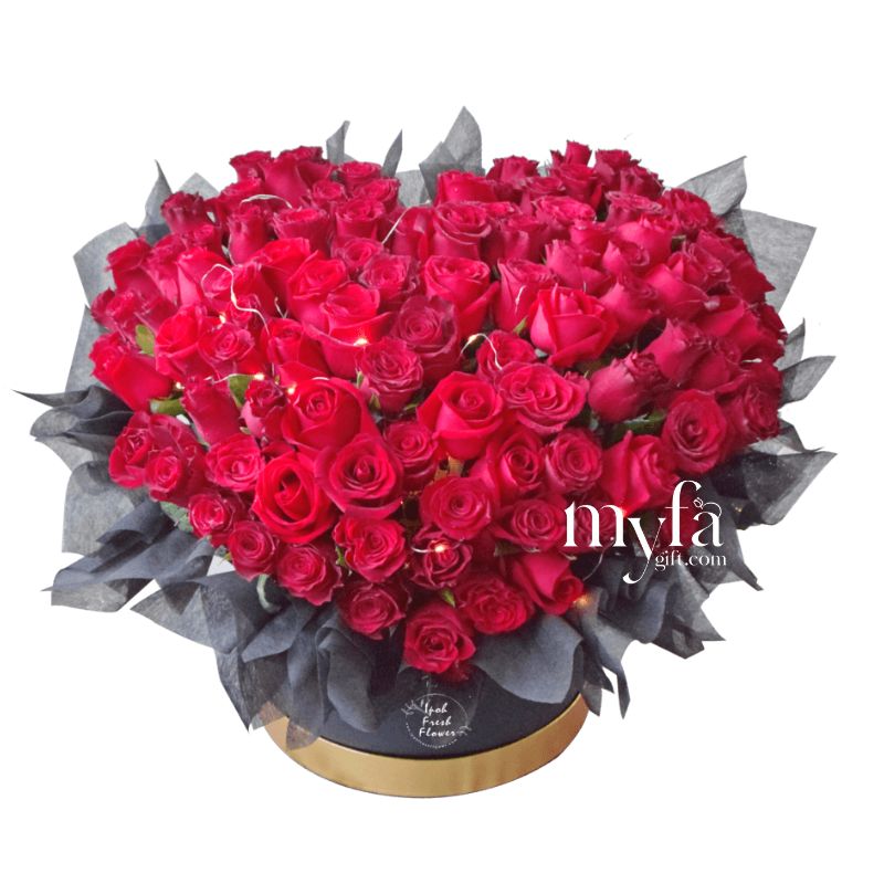 Love In Heart- 99 Red Roses Flower Box| Giant 99 Roses Fresh Flower Bouquet| Same Day Delivery