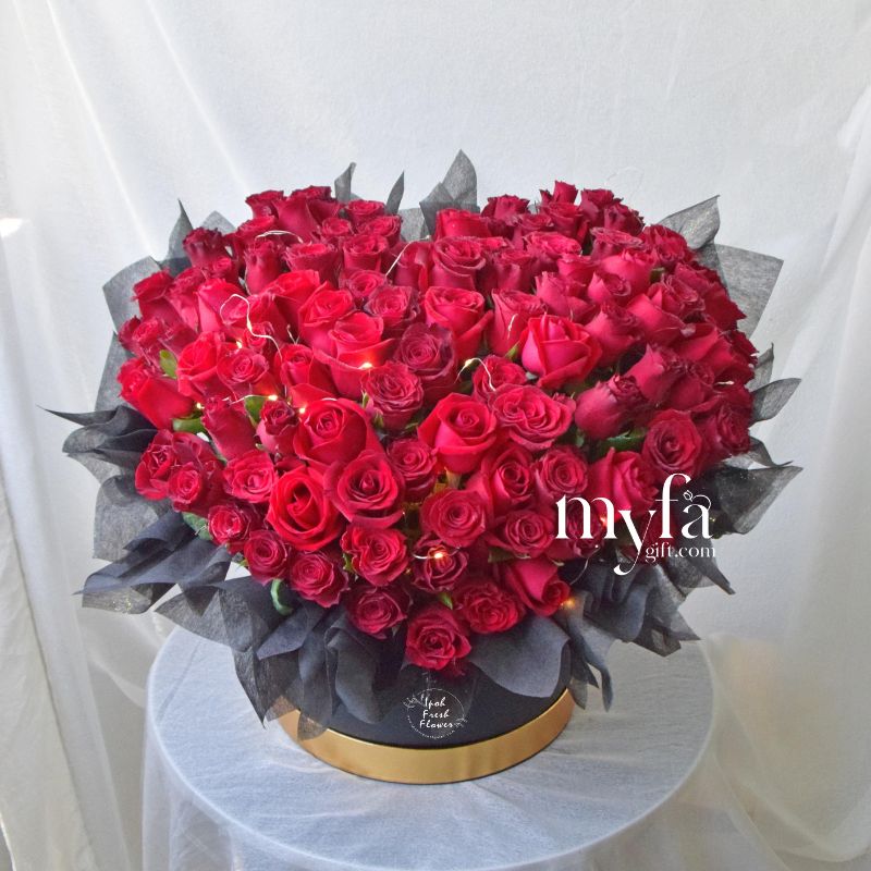 Love In Heart- 99 Red Roses Flower Box| Giant 99 Roses Fresh Flower Bouquet| Same Day Delivery