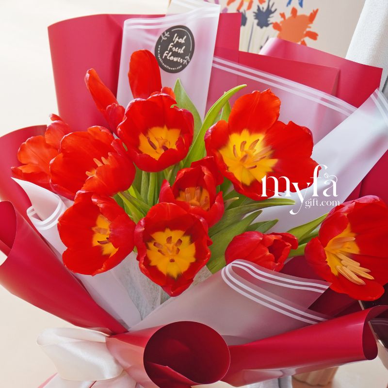 Miaka Red Tulip Bouquet | Valentine's Fresh Flower Bouquet| Same Day Delivery