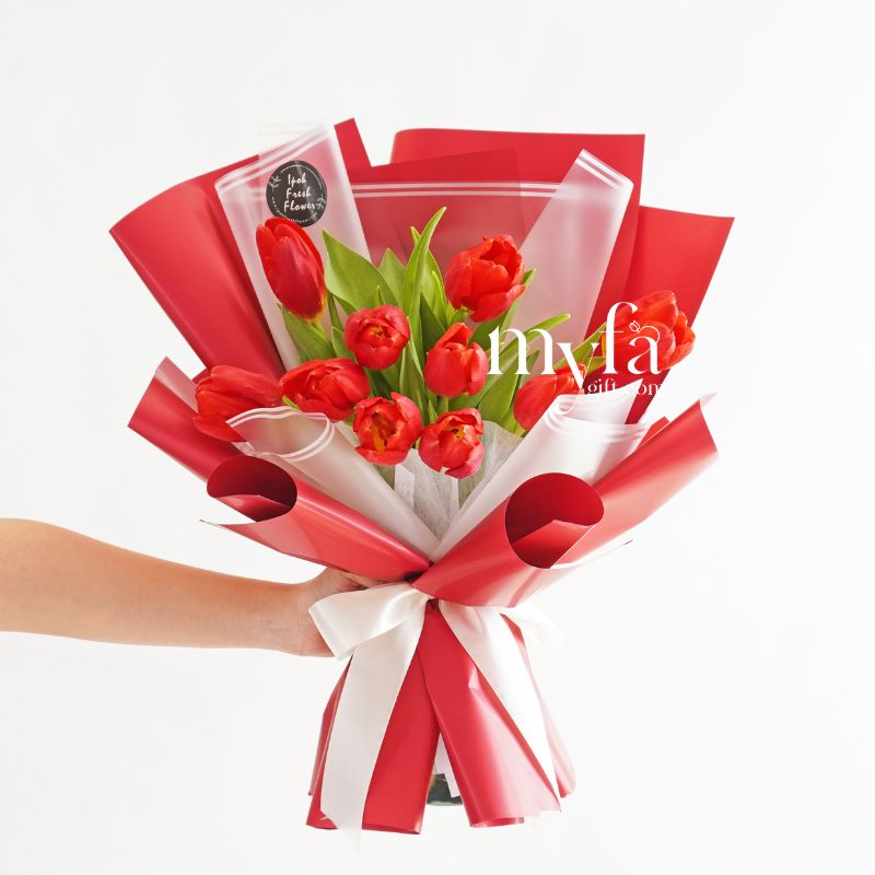 Miaka Red Tulip Bouquet | Valentine's Fresh Flower Bouquet| Same Day Delivery