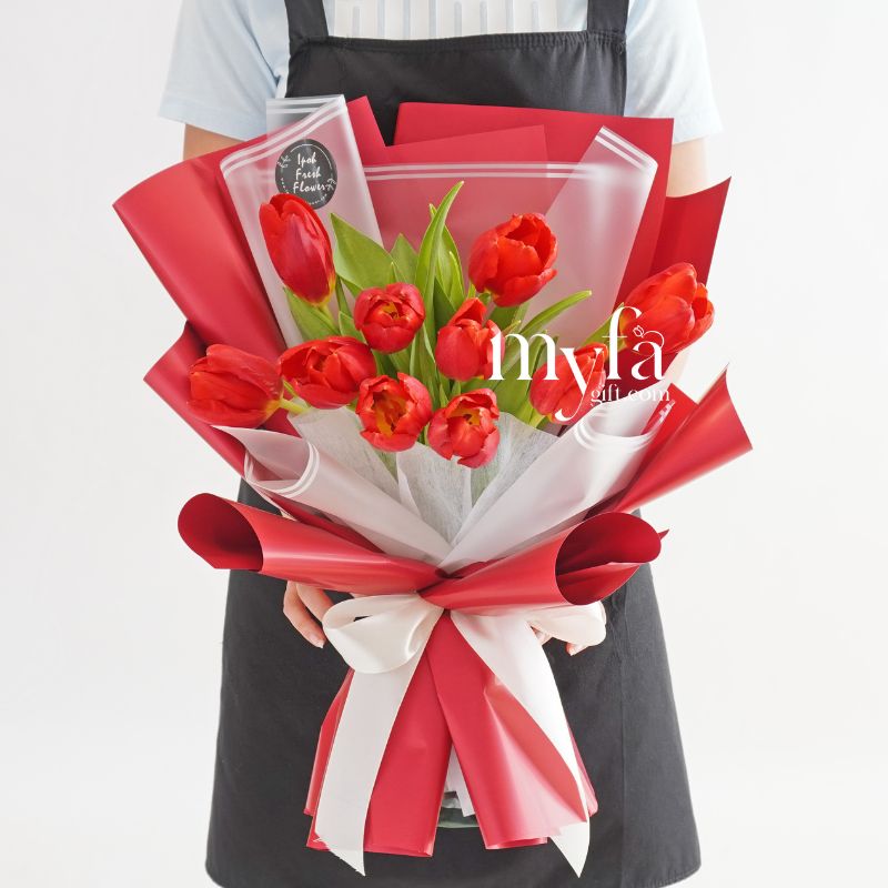 Miaka Red Tulip Bouquet | Valentine's Fresh Flower Bouquet| Same Day Delivery