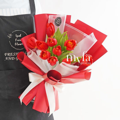 Miaka Red Tulip Bouquet | Valentine's Fresh Flower Bouquet| Same Day Delivery