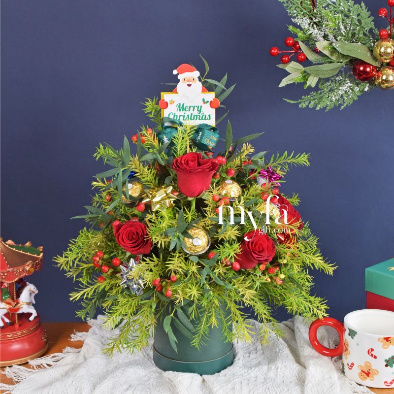 Mini Merry Tree| Flower & Chocolate Bloom Box| Same Day Delivery