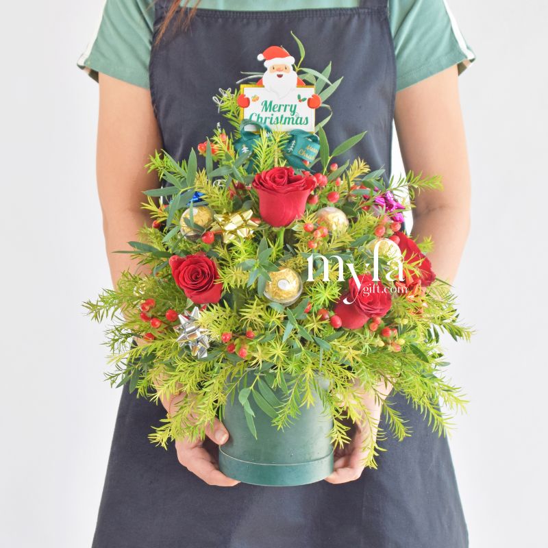 Mini Merry Tree| Flower & Chocolate Bloom Box| Same Day Delivery