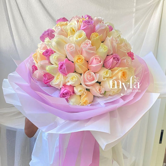 Pastel Roses| Giant 99 Roses Fresh Flower Bouquet| Same Day Delivery