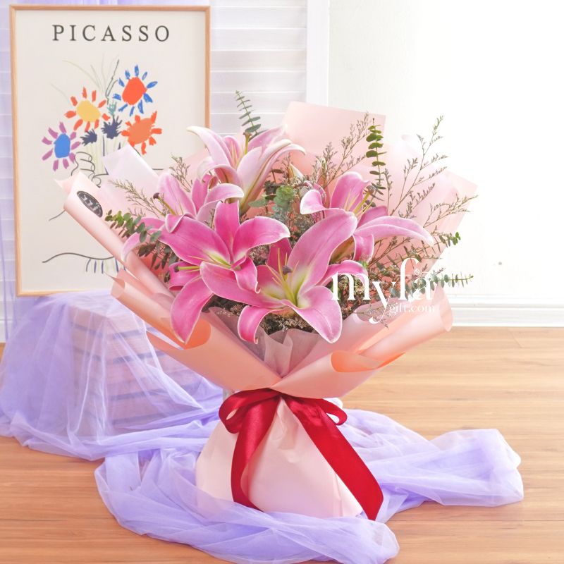 Cherished| Pink Lilies Fresh Flower Bouquet | Same Day Delivery