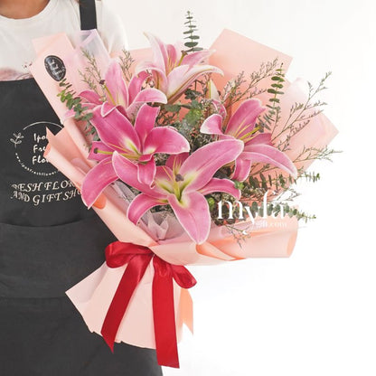 Cherished| Pink Lilies Fresh Flower Bouquet | Same Day Delivery