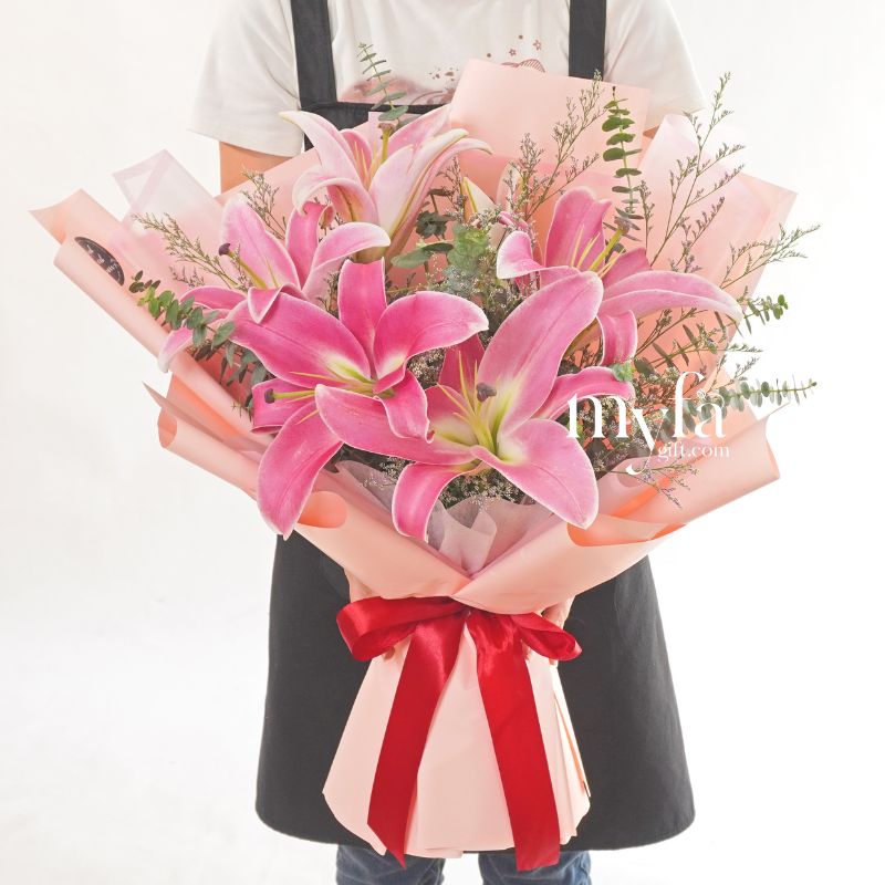 Cherished| Pink Lilies Fresh Flower Bouquet | Same Day Delivery