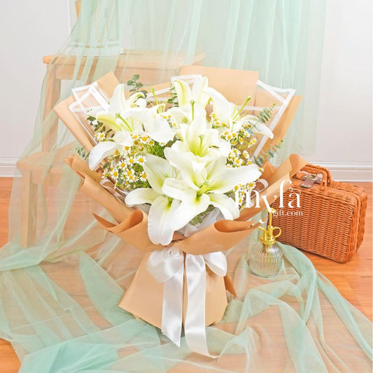White Wonder | Fresh Lilies Bouquet | Same Day Delivery Taiping