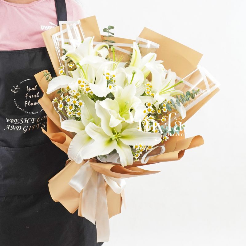 White Wonder | Fresh Lilies Bouquet | Same Day Delivery Taiping