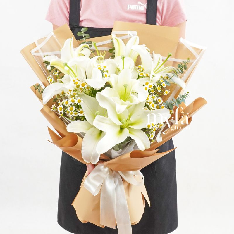 White Wonder | Fresh Lilies Bouquet | Same Day Delivery Taiping