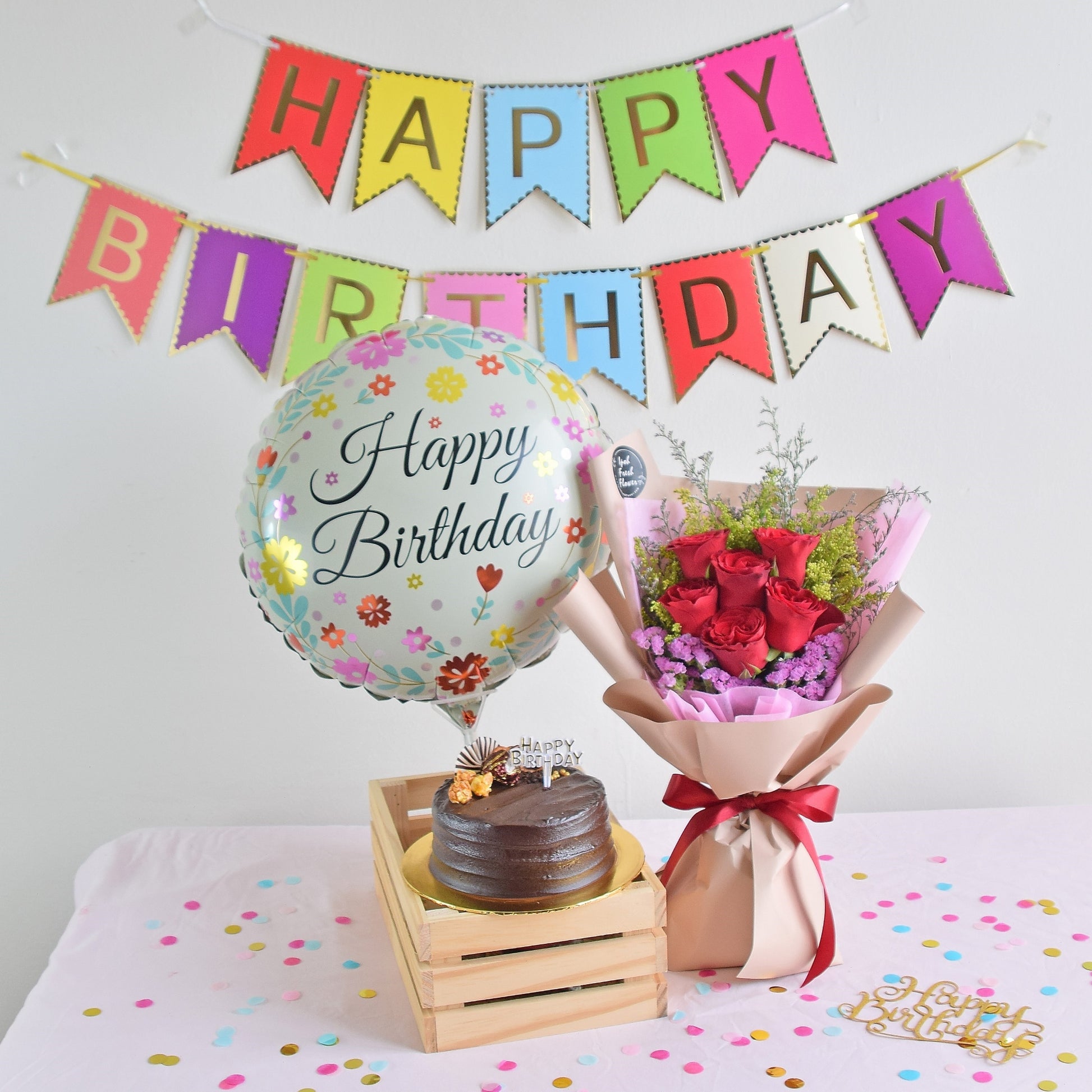 Mecca Birthday Bundle| Flowers, Balloons & Cake| Same Day Delivery