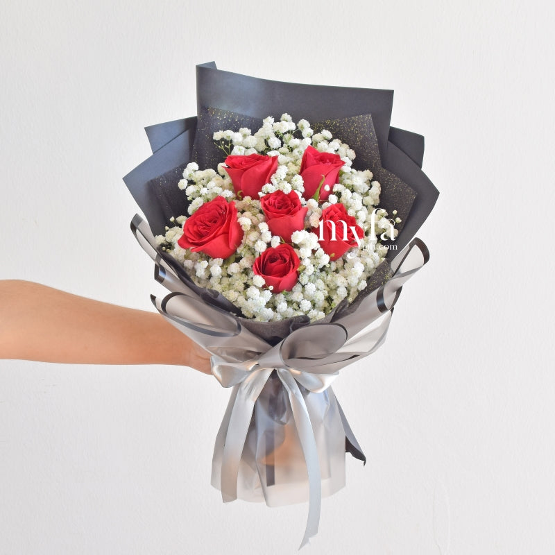 Million Love| Roses with Baby Breath Bouquet| Same Day Delivery