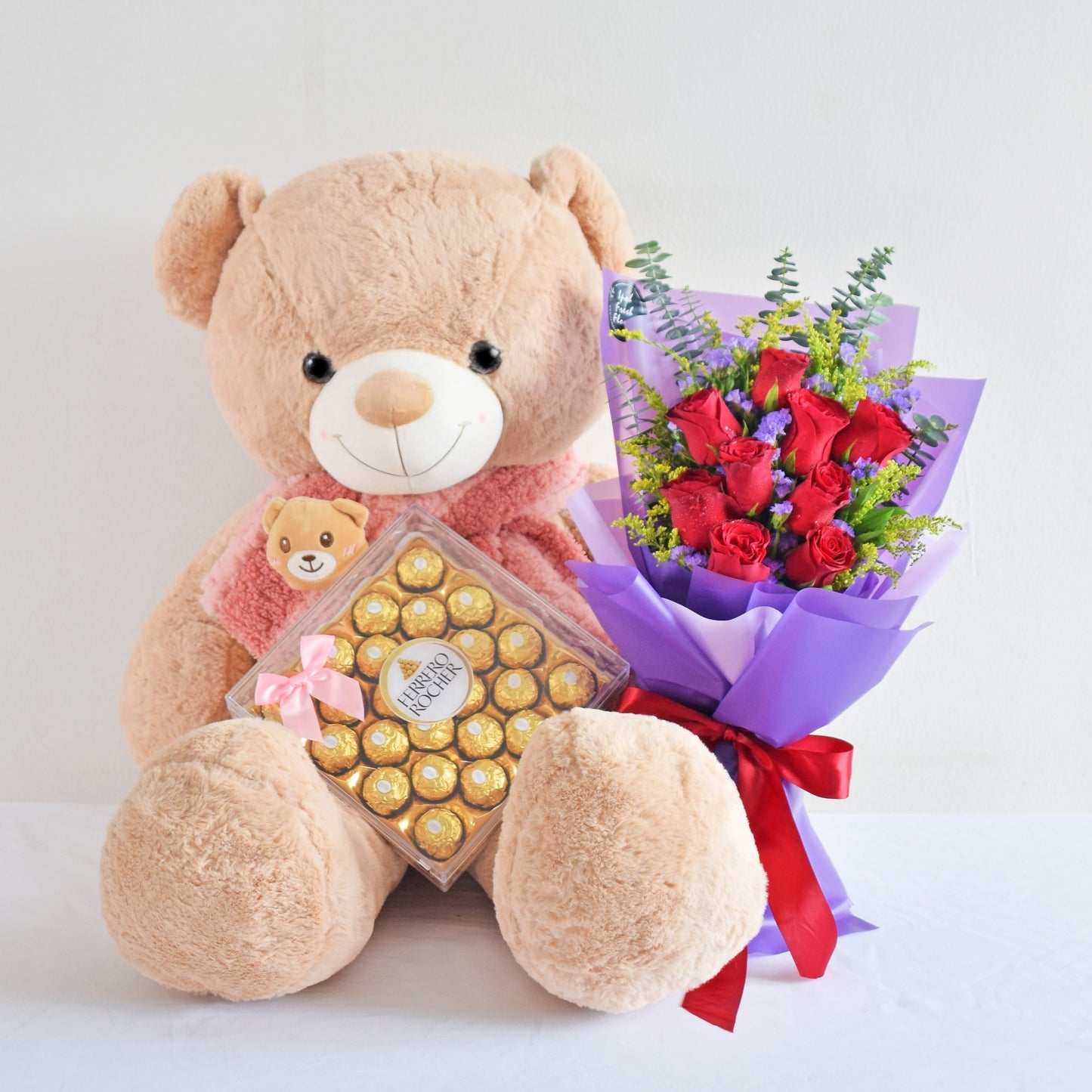 Flowers With XL Bear Birthday Bundle| Flowers, Balloons & Cake| Same Day Delivery