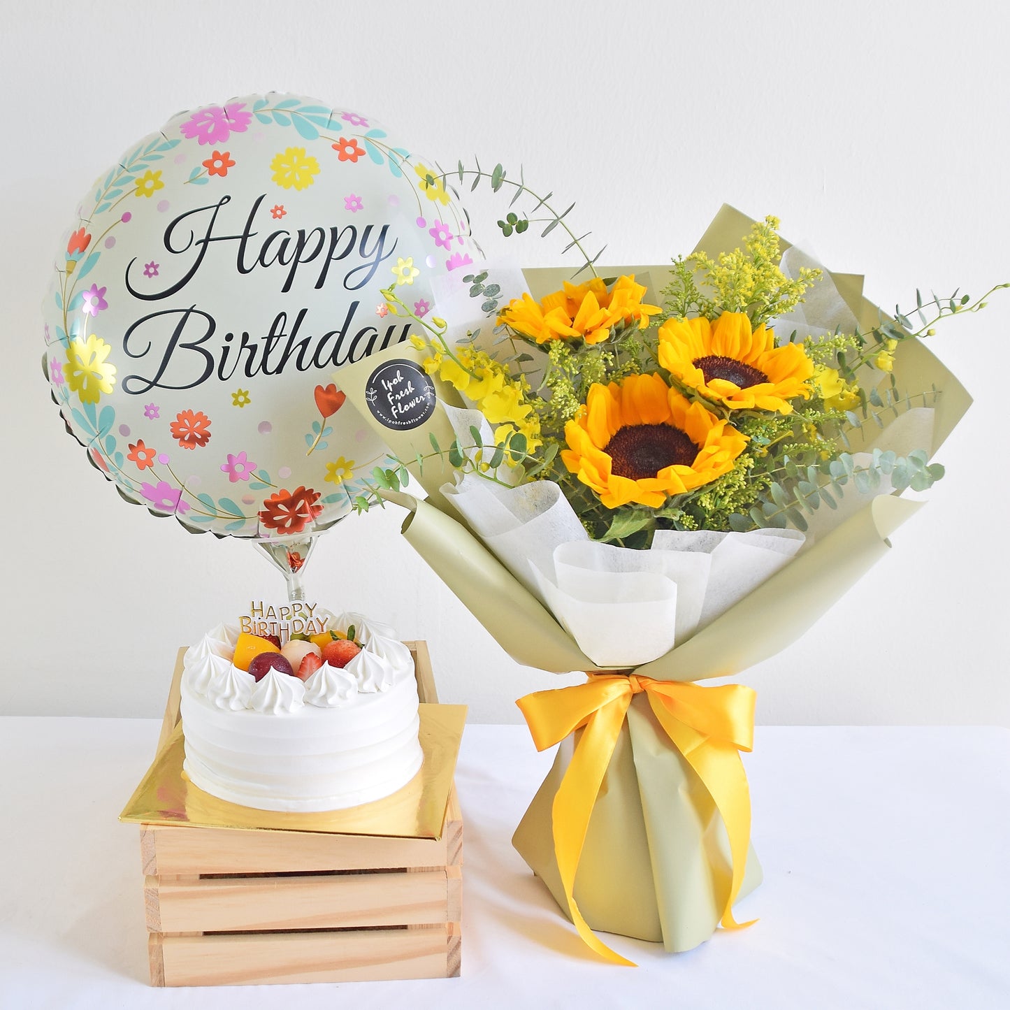 Sunflower Birthday Bundle| Flowers, Balloons & Cake| Same Day Delivery