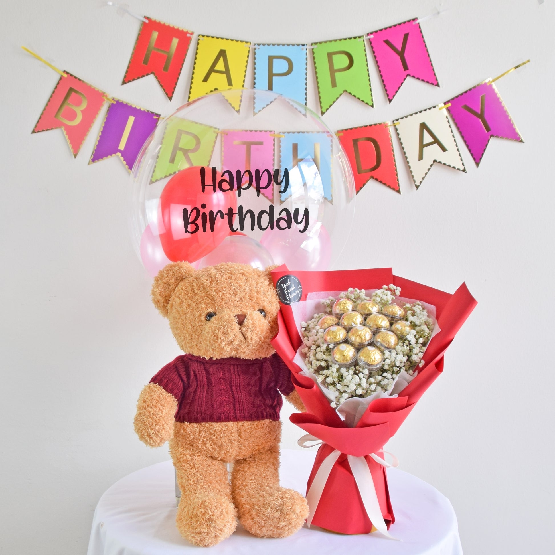 Sweet Bites Bundle |Flowers, Balloons & Cake| Same Day Delivery