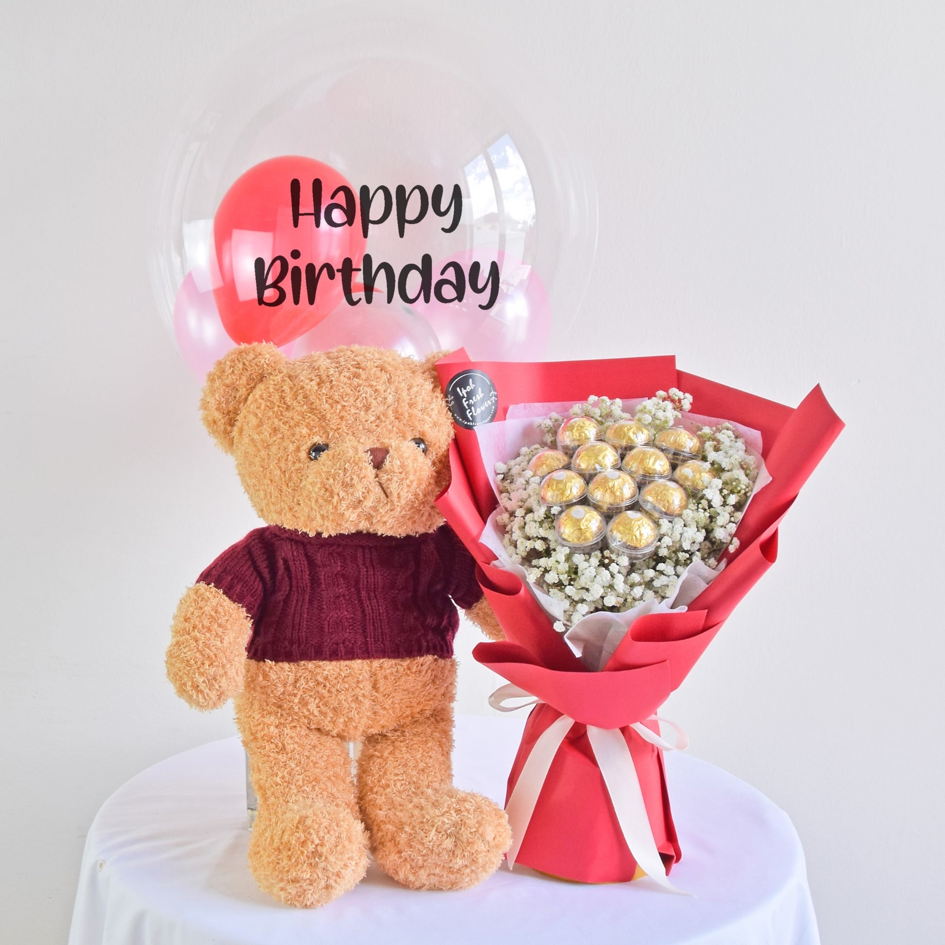 Sweet Bites Bundle |Flowers, Balloons & Cake| Same Day Delivery