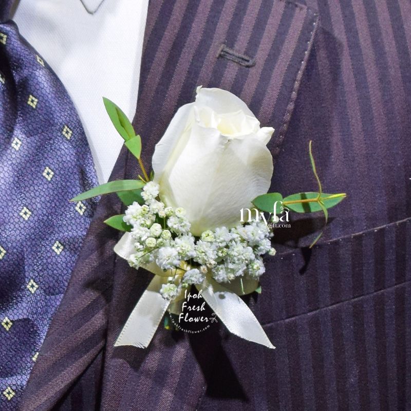 White Rose Boutonniere| Flower Bouquet For Wedding & ROM