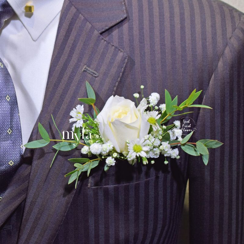 White Rose Boutonniere| Flower Bouquet For Wedding & ROM